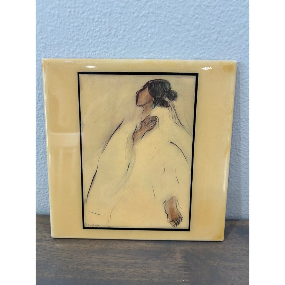 R.C. Gorman Navajo Woman Ceramic Art Glass Tile Madonna Bride